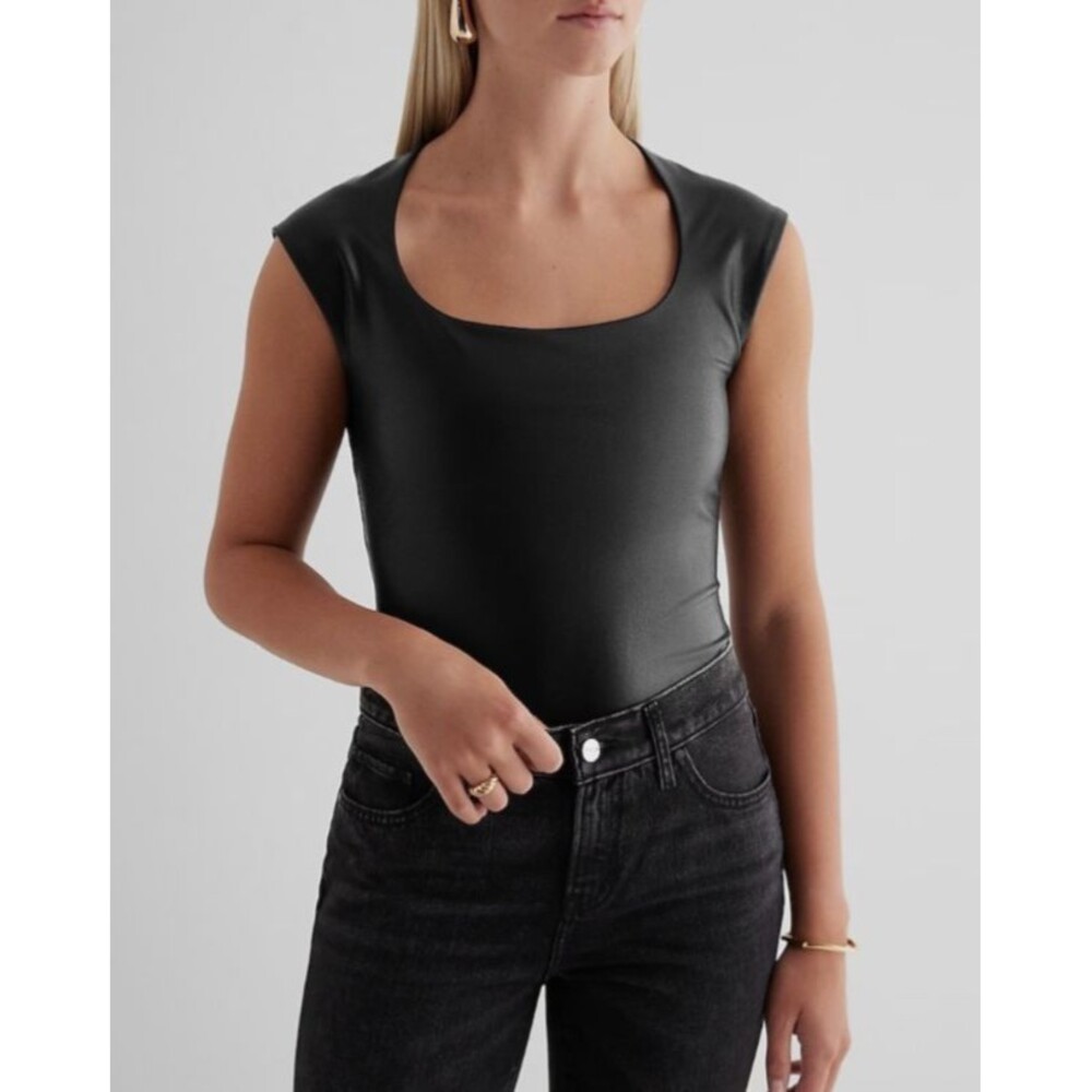 Express Black Vegan Leather Sleeveless Bodysuit Capsule Piece Size XL